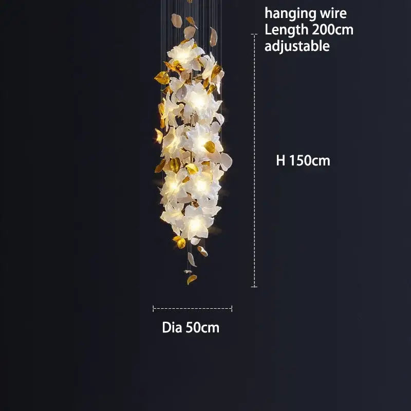 Elegant white and gold decorbites crystal flower chandelier with adjustable hanging wire for living room lighting