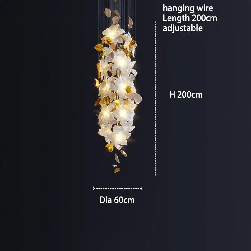 Elegant white and gold decorbites crystal flower chandelier with adjustable hanging wire for living room lighting
