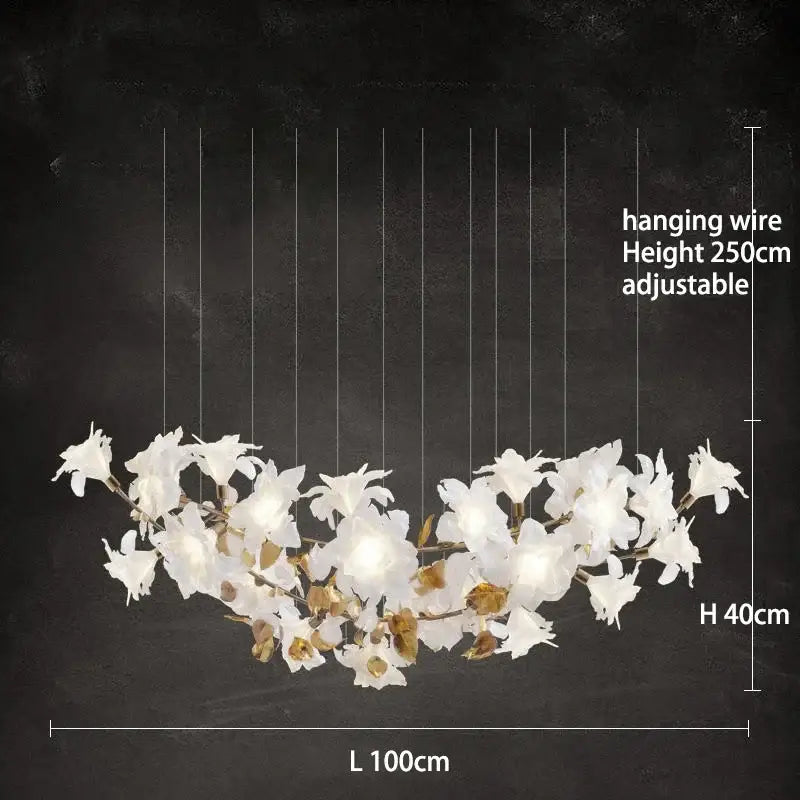 A modern white and gold decorbites crystal flower chandelier with adjustable wire for living room lighting