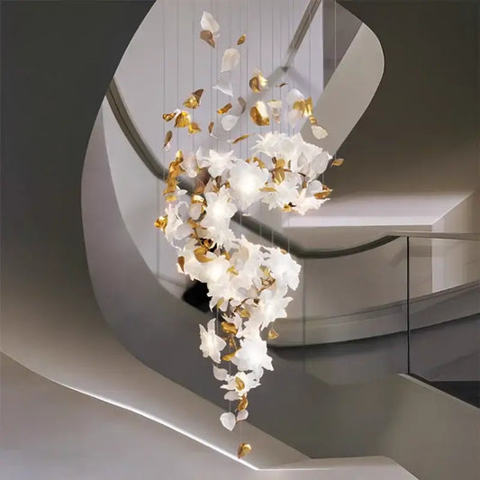 Elegant white and gold decorbites crystal flower chandelier with delicate orchid-inspired floral elements for living room lighting