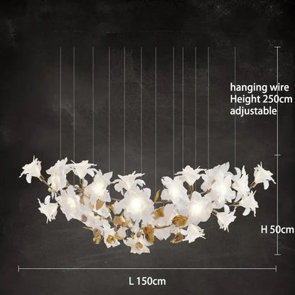 Elegant white and gold decorbites crystal flower chandelier with adjustable hanging wire for living room lighting
