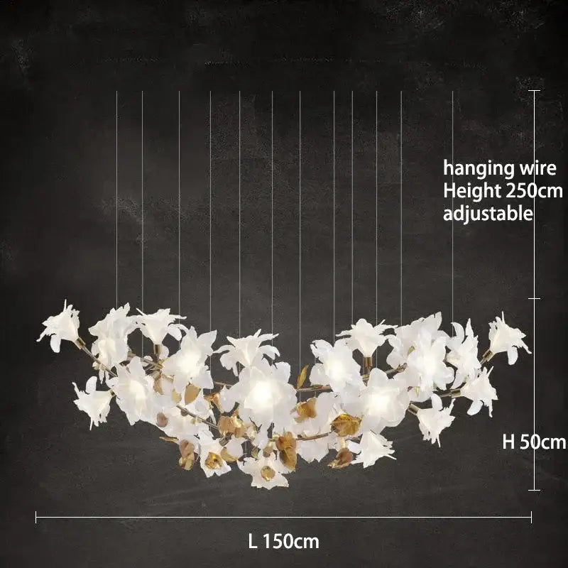 Elegant white and gold decorbites crystal flower chandelier with adjustable hanging wire for living room lighting