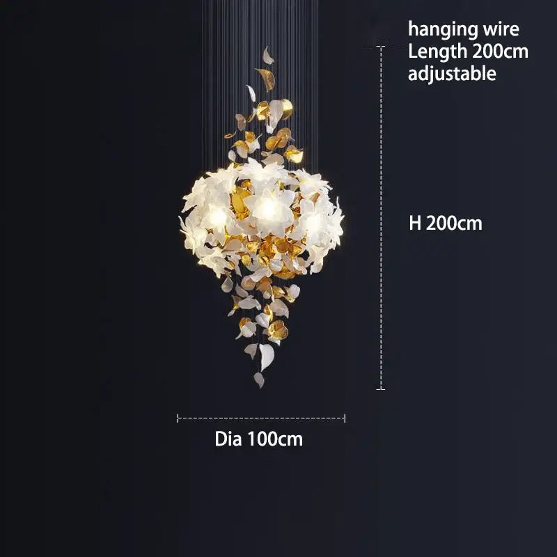 Elegant white and gold decorbites crystal flower chandelier with adjustable hanging wire for living room lighting