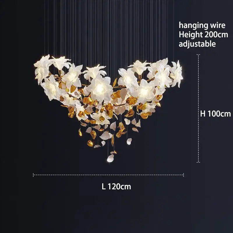 Elegant white and gold decorbites crystal flower chandelier with adjustable hanging wire for living room lighting