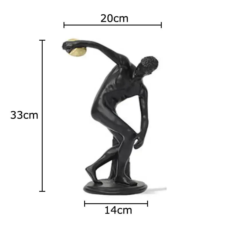 Black and gold discus thrower resin sculpture 20cm wide by 33cm tall for elegant living room decor
