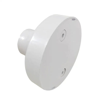 White plastic mounting plate with two screw holes on the back side of a white and gold e27 led lamp base with remote