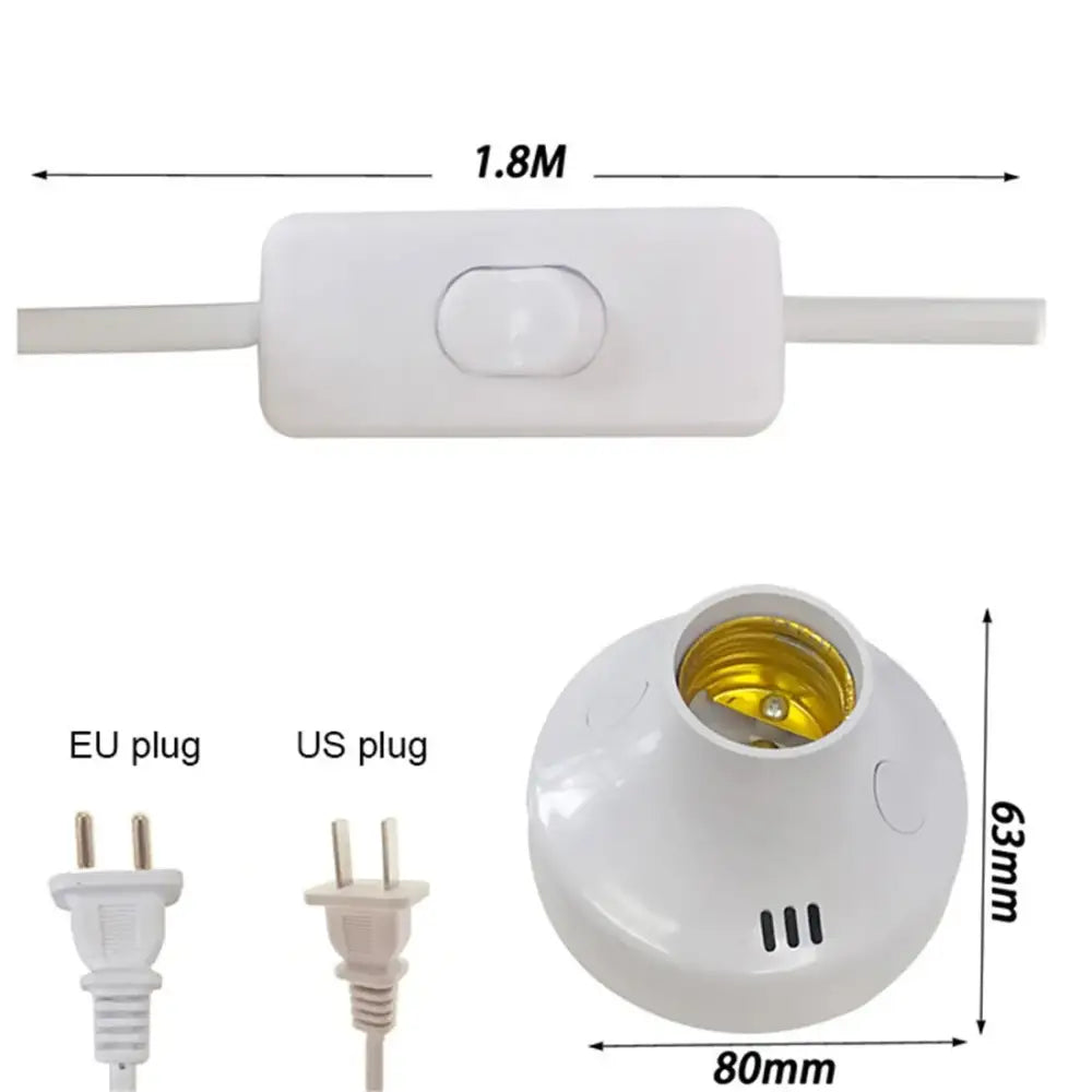 White and gold e27 led lamp base with remote and timer socket featuring white plastic adapter with 1.8m cord and switch