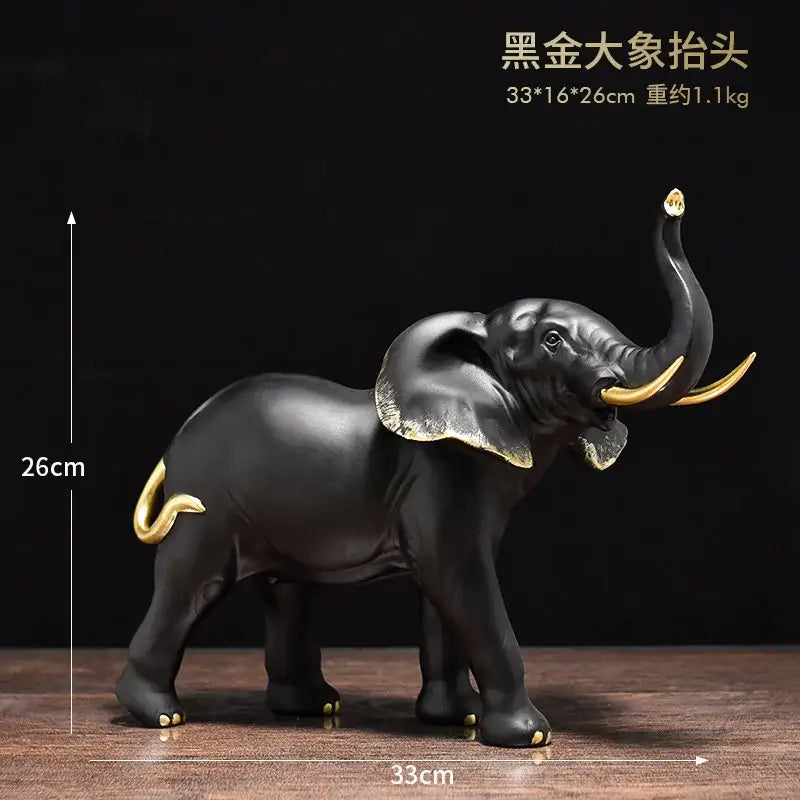 Black and gold elephant resin sculpture with glossy finish and golden accents for living room decorbites elephant resin ornaments