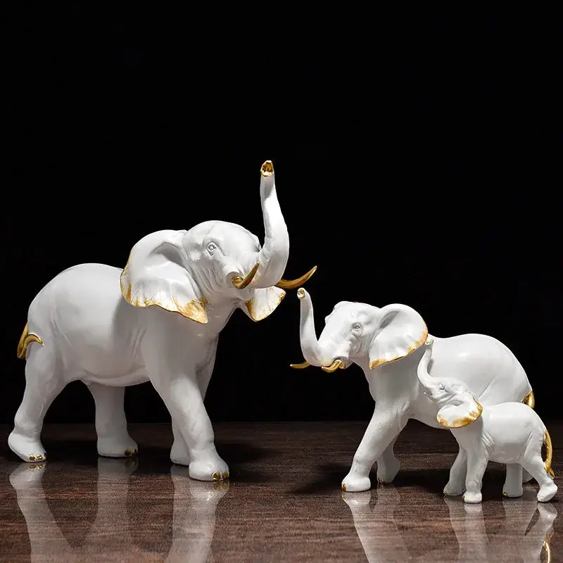 White and gold elephant resin sculpture ornaments made of porcelain with gold accents for living room decorbites decor