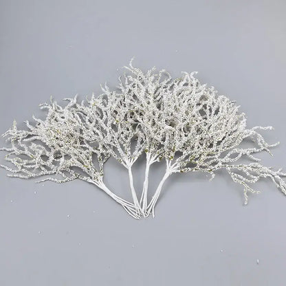 White and gold glitter decorbites artificial branches with frost-covered delicate design for branches home decor