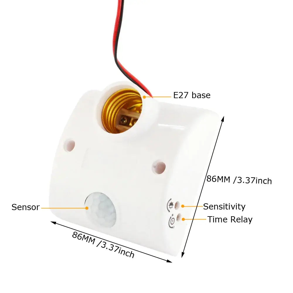 White and gold infrared motion sensor lamp holder with e27 base and red and black wiring for decorbites motion sensor lighting