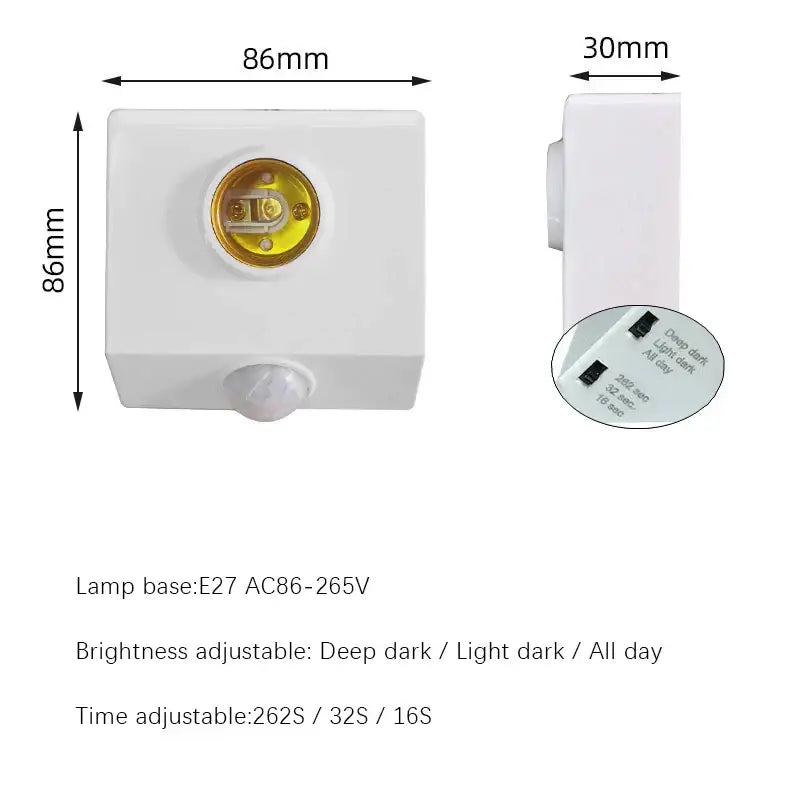 White and gold infrared motion sensor lamp holder with motion sensor switch and adjustable brightness settings