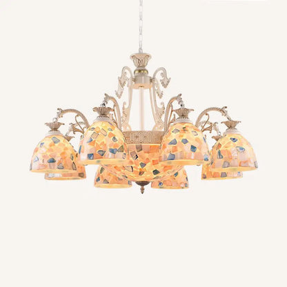 White and Gold Stained Glass Tiffany Pendant Chandelier - Dome Design with 3/5/9 Lights - Ceiling Lighting