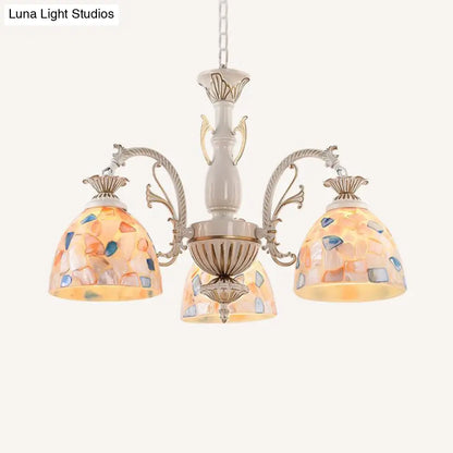 White and Gold Stained Glass Tiffany Pendant Chandelier - Dome Design with 3/5/9 Lights - Ceiling Lighting