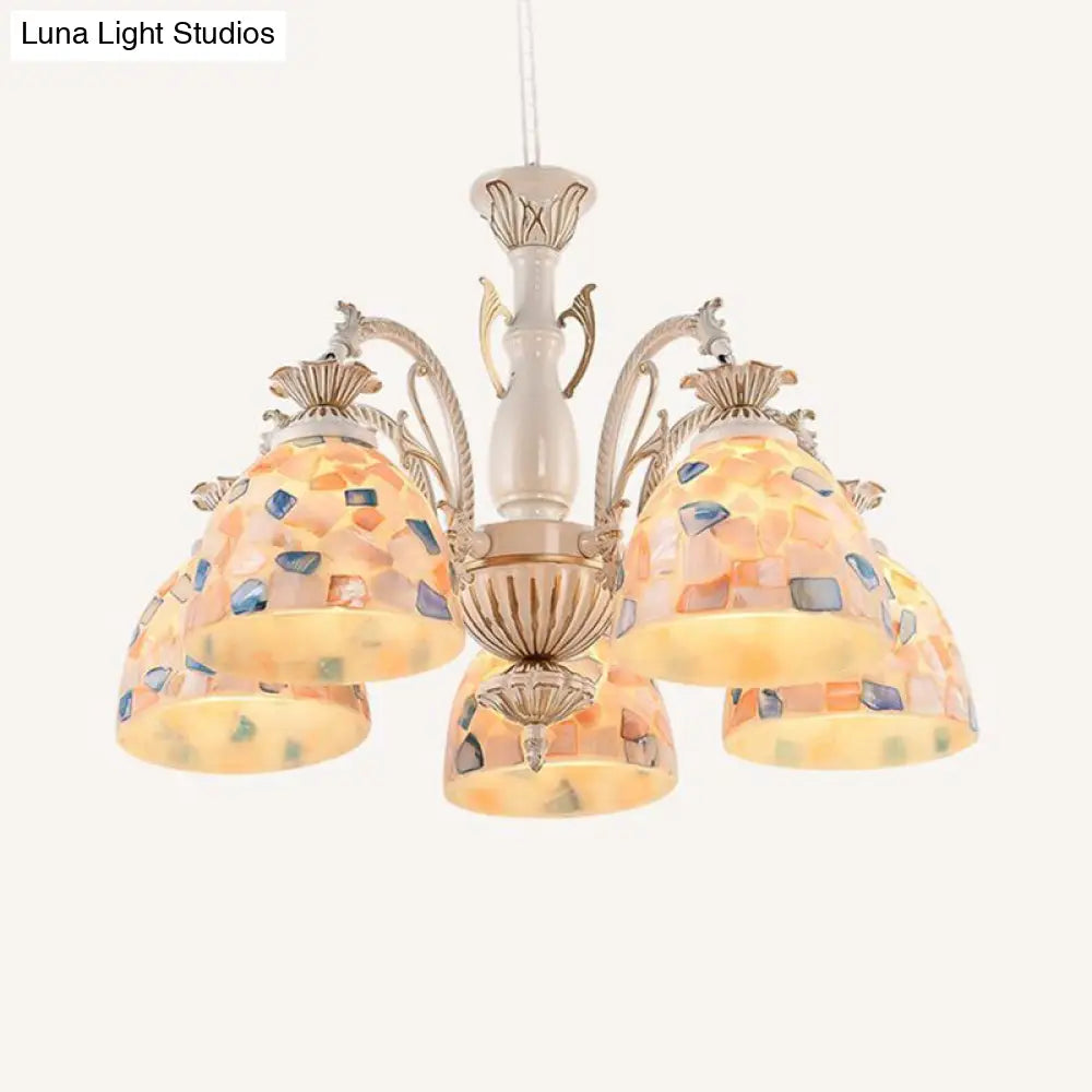 White and Gold Stained Glass Tiffany Pendant Chandelier - Dome Design with 3/5/9 Lights - Ceiling Lighting