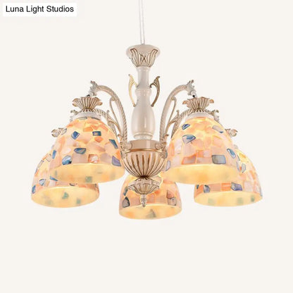 White and Gold Stained Glass Tiffany Pendant Chandelier - Dome Design with 3/5/9 Lights - Ceiling Lighting