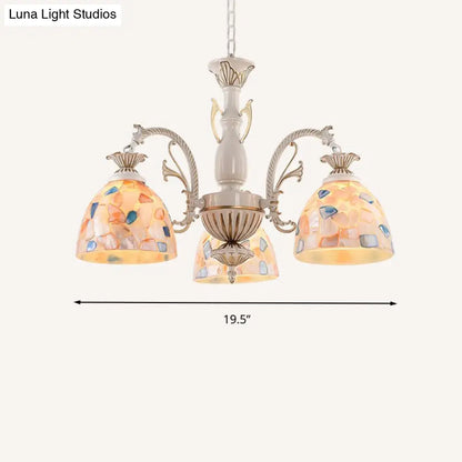 White and Gold Stained Glass Tiffany Pendant Chandelier - Dome Design with 3/5/9 Lights - Ceiling Lighting