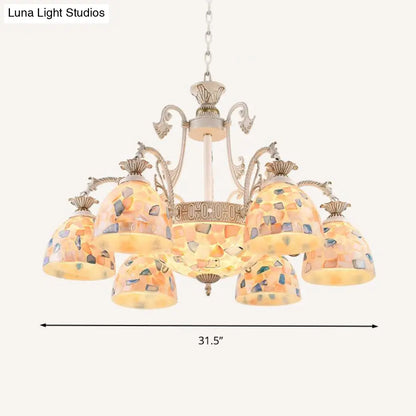 White and Gold Stained Glass Tiffany Pendant Chandelier - Dome Design with 3/5/9 Lights - Ceiling Lighting