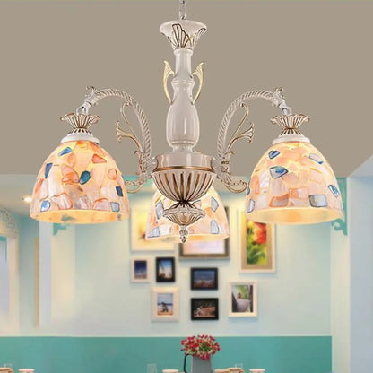 White and Gold Stained Glass Tiffany Pendant Chandelier - Dome Design with 3/5/9 Lights - Ceiling Lighting