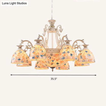 White and Gold Stained Glass Tiffany Pendant Chandelier - Dome Design with 3/5/9 Lights - Ceiling Lighting