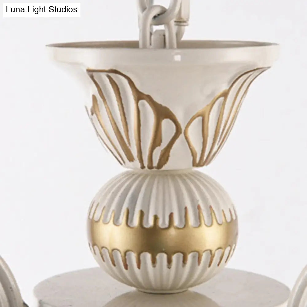 White and Gold Stained Glass Tiffany Pendant Chandelier - Dome Design with 3/5/9 Lights - Ceiling Lighting