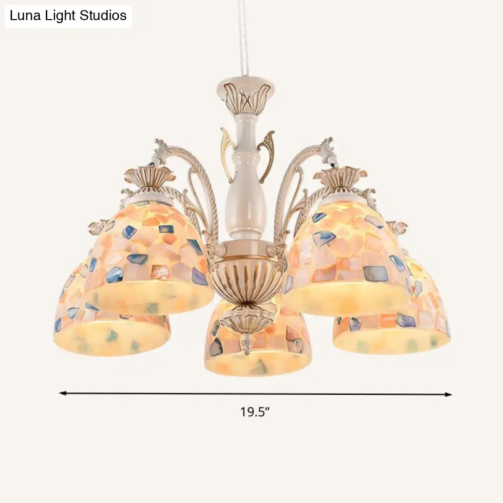 White and Gold Stained Glass Tiffany Pendant Chandelier - Dome Design with 3/5/9 Lights - Ceiling Lighting