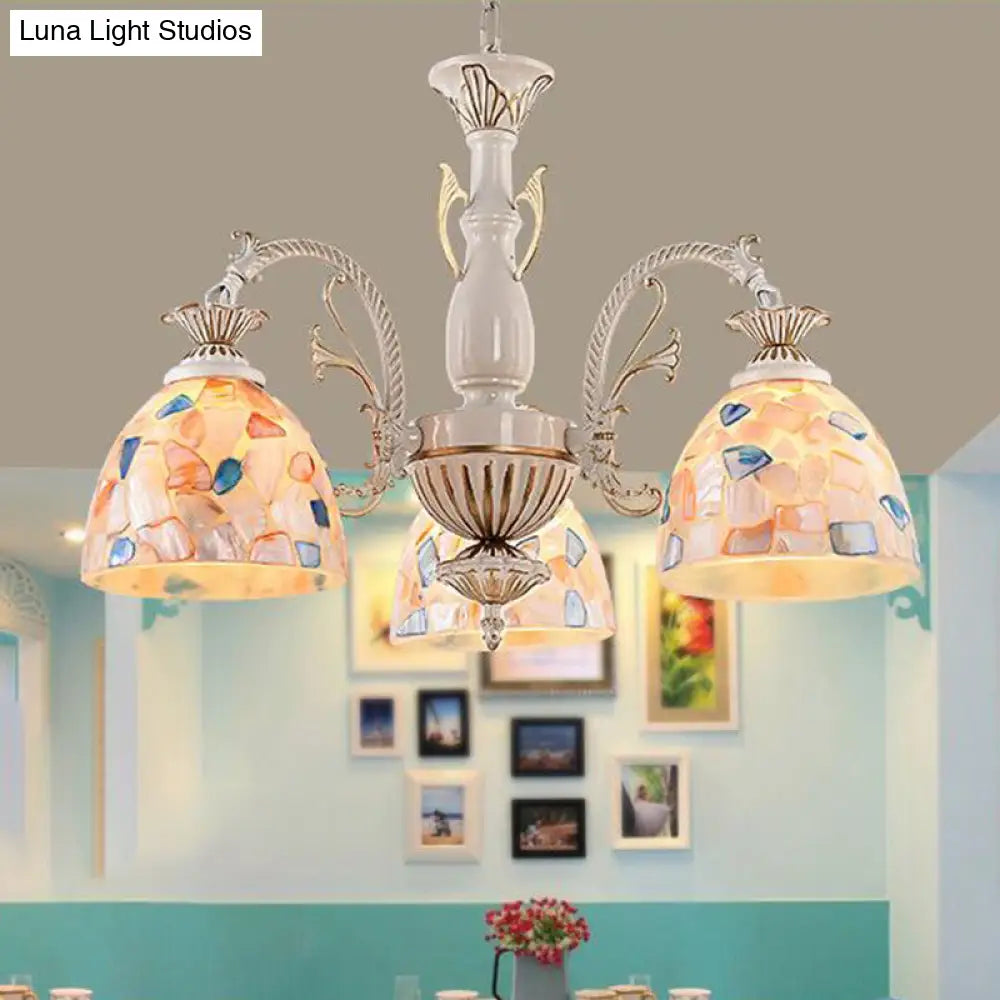 White and Gold Stained Glass Tiffany Pendant Chandelier - Dome Design with 3/5/9 Lights - Ceiling Lighting