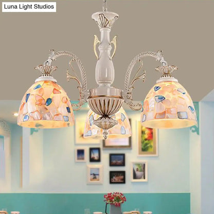 White and Gold Stained Glass Tiffany Pendant Chandelier - Dome Design with 3/5/9 Lights - Ceiling Lighting