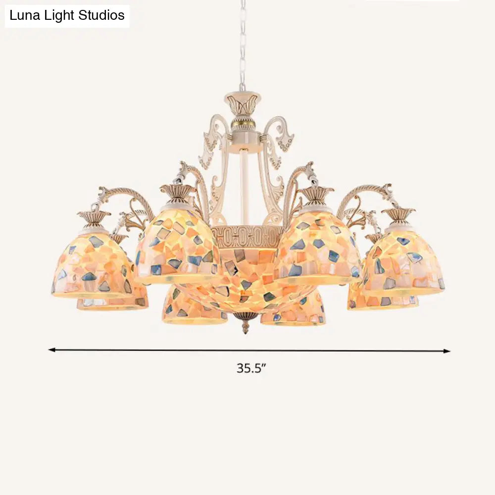 White and Gold Stained Glass Tiffany Pendant Chandelier - Dome Design with 3/5/9 Lights - Ceiling Lighting