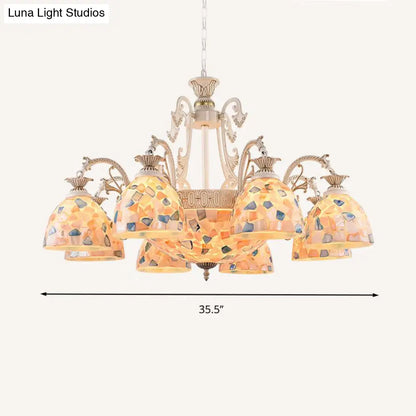 White and Gold Stained Glass Tiffany Pendant Chandelier - Dome Design with 3/5/9 Lights - Ceiling Lighting