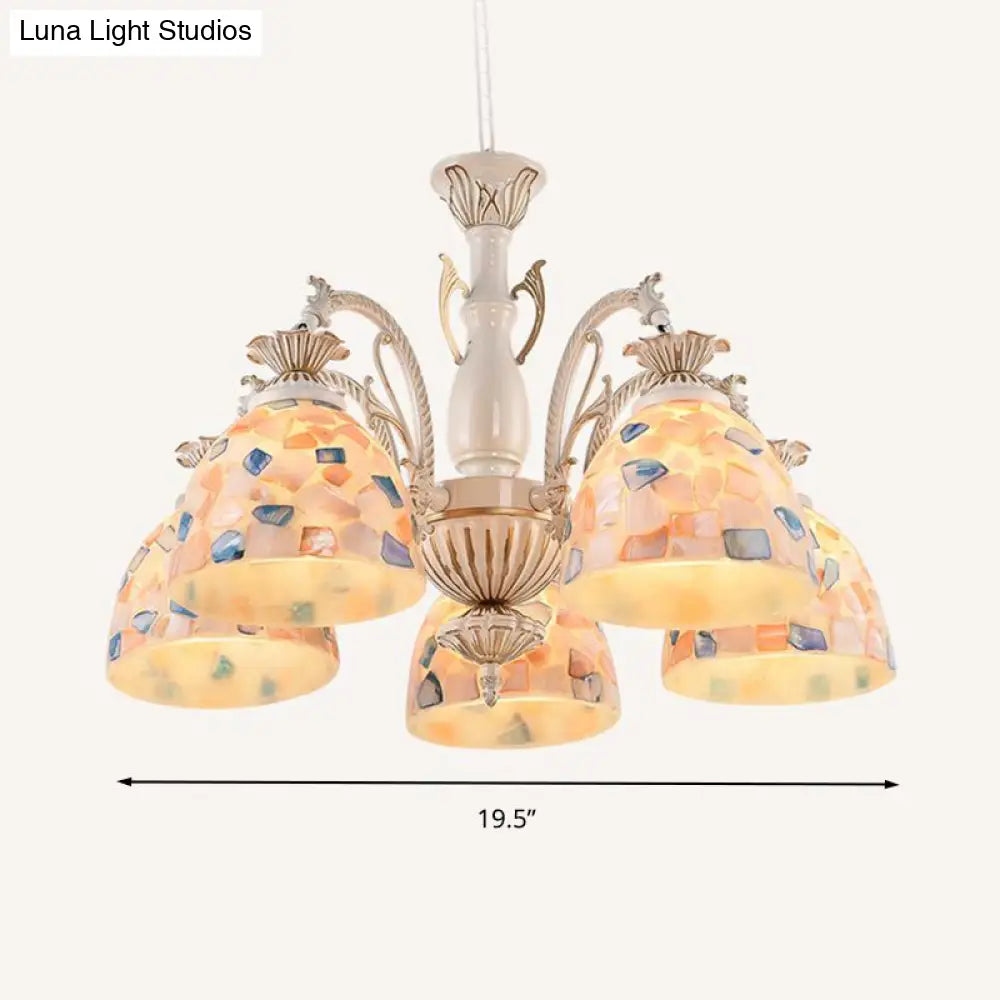 White and Gold Stained Glass Tiffany Pendant Chandelier - Dome Design with 3/5/9 Lights - Ceiling Lighting