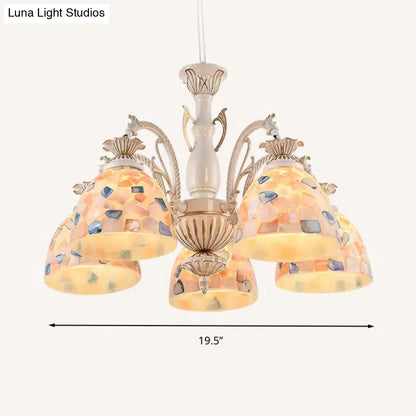 White and Gold Stained Glass Tiffany Pendant Chandelier - Dome Design with 3/5/9 Lights - Ceiling Lighting