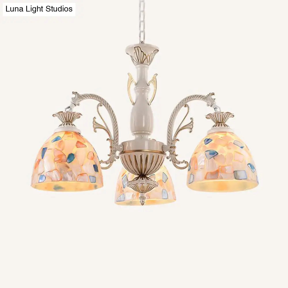 White and Gold Stained Glass Tiffany Pendant Chandelier - Dome Design with 3/5/9 Lights - Ceiling Lighting