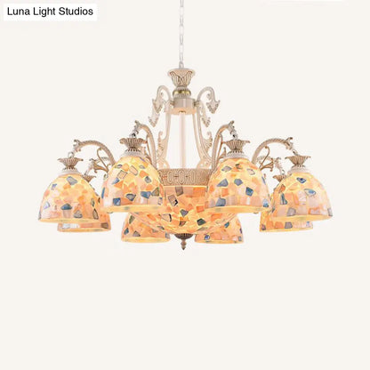 White and Gold Stained Glass Tiffany Pendant Chandelier - Dome Design with 3/5/9 Lights - Ceiling Lighting