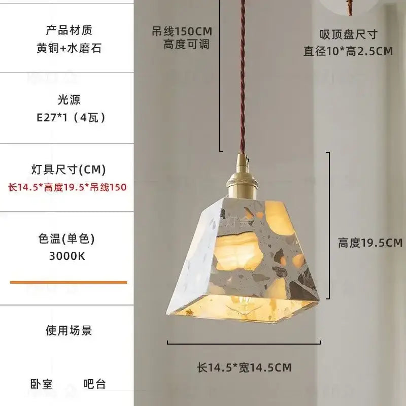 White and gold terrazzo cement marble chandelier with geometric concrete shade and brass fixture for dining room decorbites table lamp