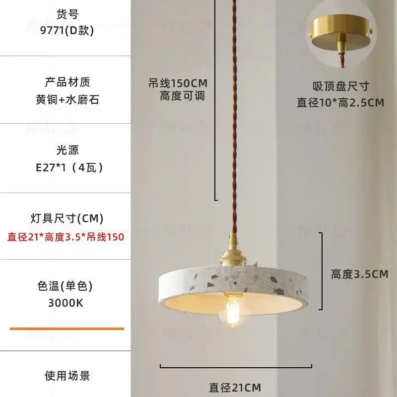 White and gold terrazzo cement marble chandelier with brass finish and circular white shade for dining room decorbites table lamp