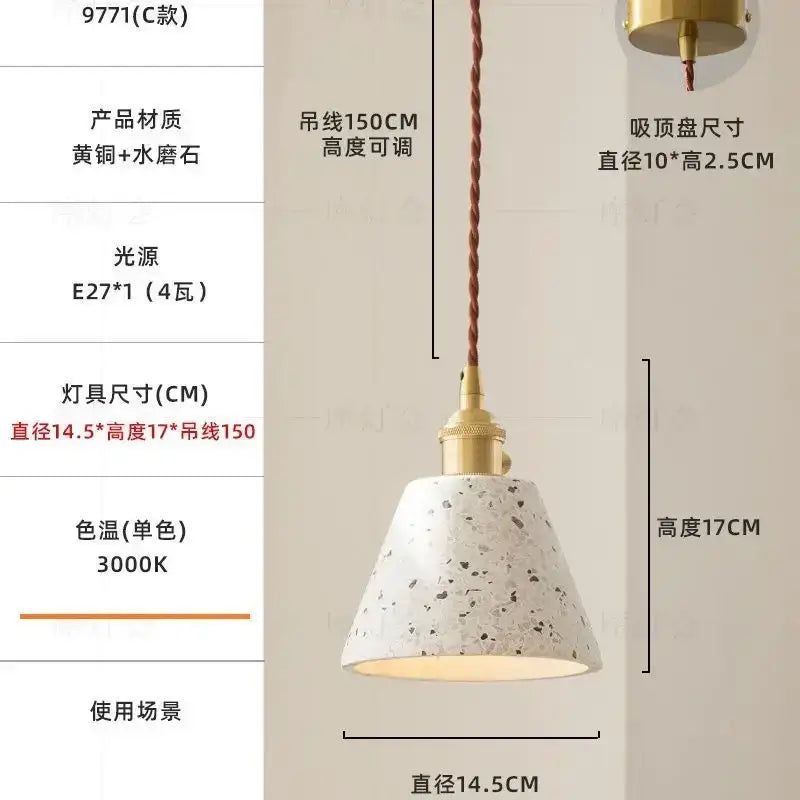 White and gold terrazzo cement marble chandelier with brass hardware and twisted cord for dining room decorbites table lamp