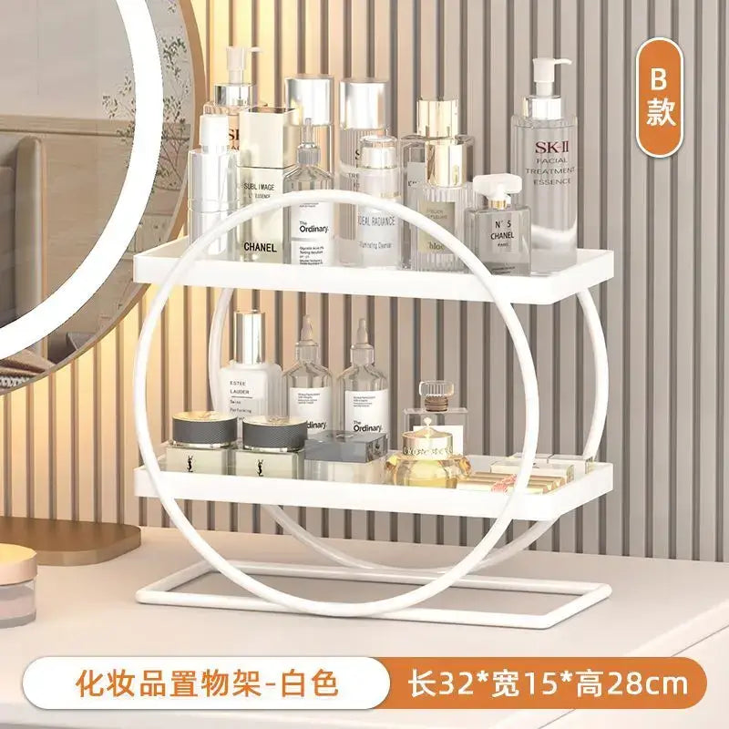 White and golden makeup organizer heart two tier shelf with sleek metal frame and minimalist design by decorbites golden makeup