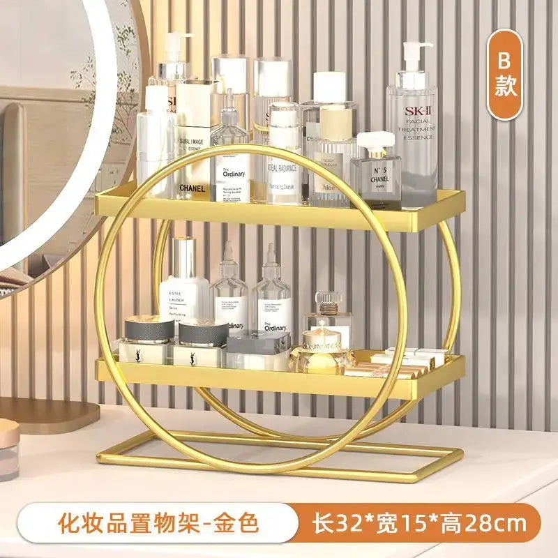 White and golden two tier shelf bedroom decorbites golden makeup organizer with sleek metallic finish