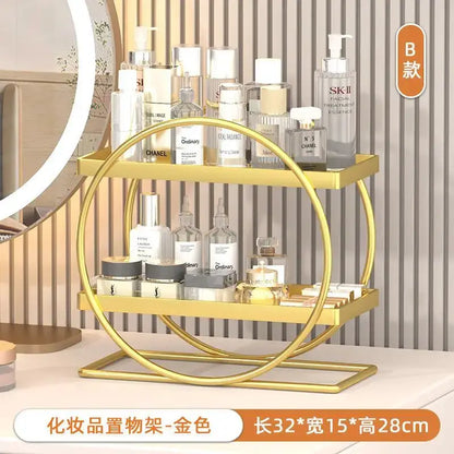 White and golden two tier shelf bedroom decorbites golden makeup organizer with sleek metallic finish