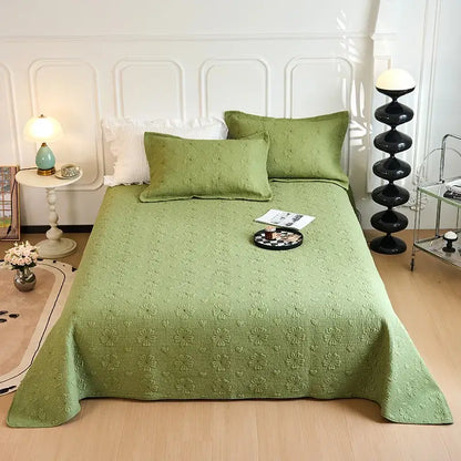 Green floral-patterned decorbites cotton quilted embroidered bedspread set with textured design for bedroom decor