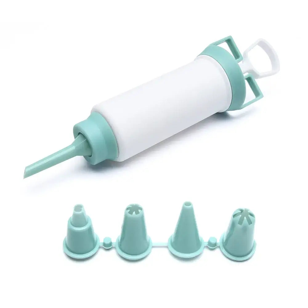 Teal and white silicone decorbites cake cream decorating gun with four interchangeable nozzles for cream decorating