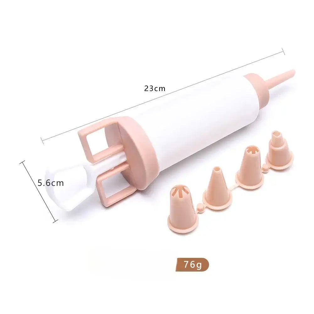 White and blush pink silicone cream decorating gun set with four cone nozzles for decorbites cake cream decorating