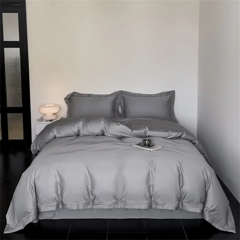 White and gray egyptian cotton bedding set with gray satin duvet cover and subtle stitched detailing decorbites 1200tc embroidered