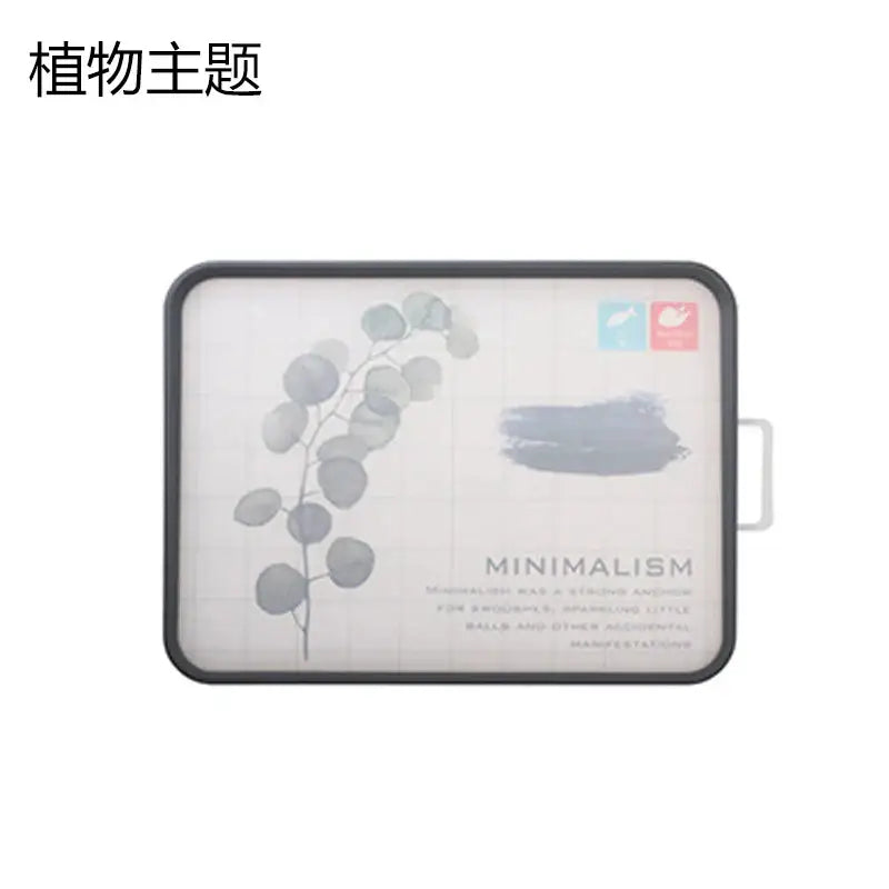 Rectangular cutting board chopping block with gray botanical design on light background and black frame decorbites dual-use cutting