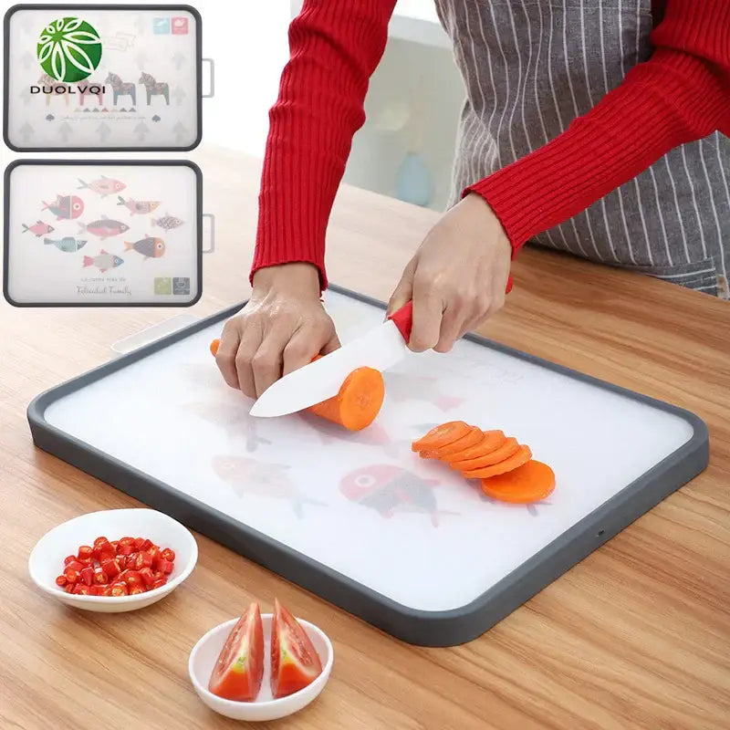 White and gray fish design cutting board with non-slip surface for safe food prep decorbites dual-use chopping block