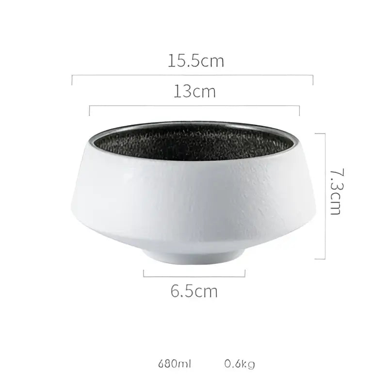 White and grey ice cracked glaze ceramic bowl with black interior 15.5cm width 7.3cm height 680ml capacity decorbites ice cracked