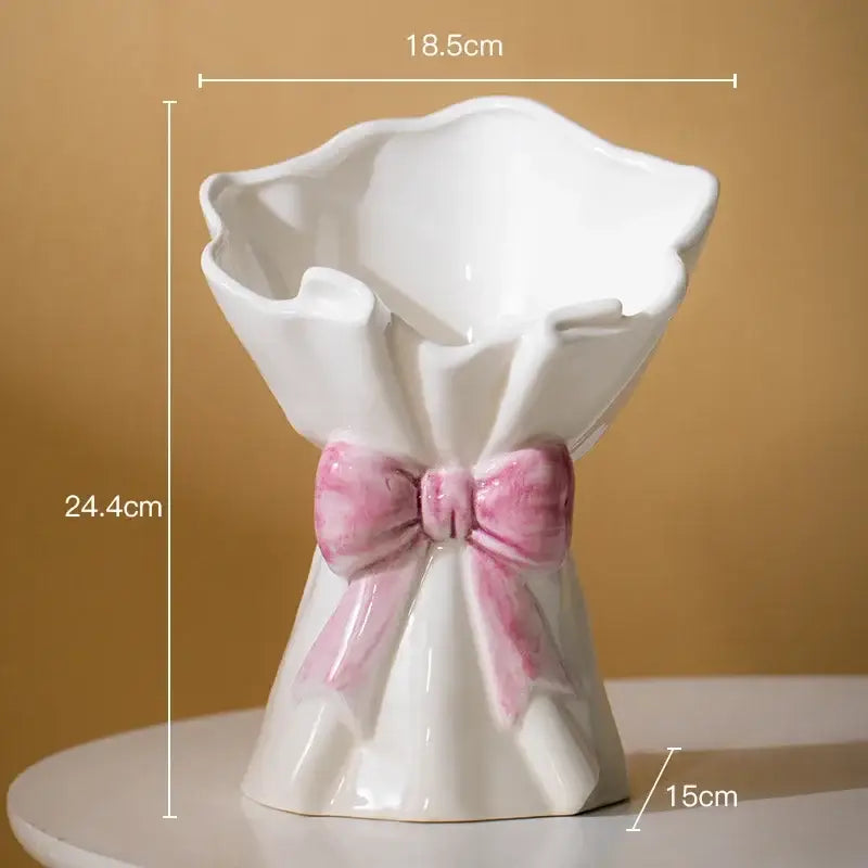 White ceramic bowknot ceramic vase with pink bow for living room dress decor by decorbites bowknot ceramic