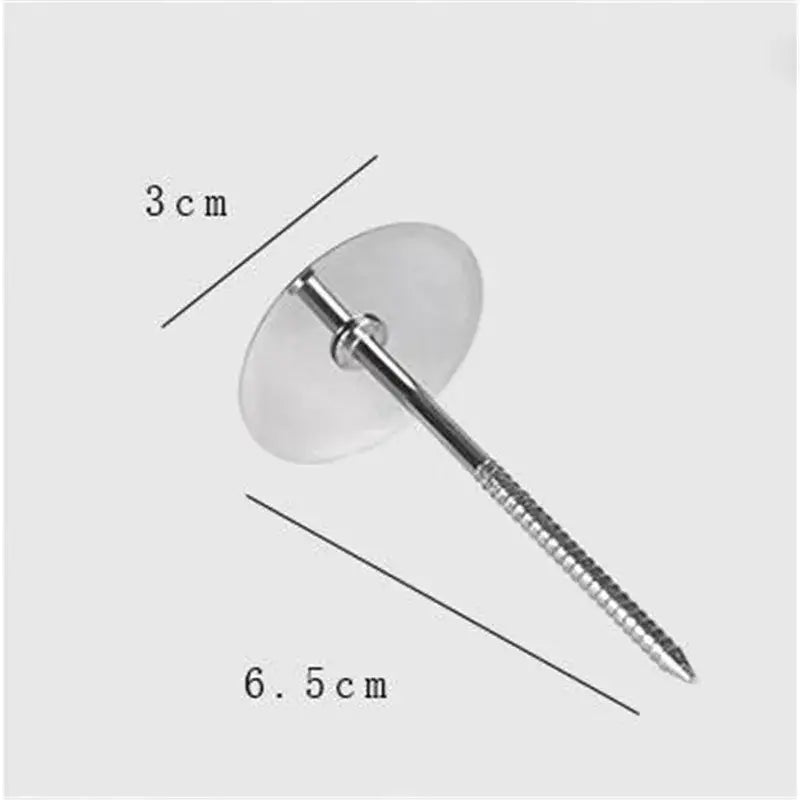 A metallic screw with a threaded shaft and flat circular head in the decorbites cream flower scissors set for cake decorating