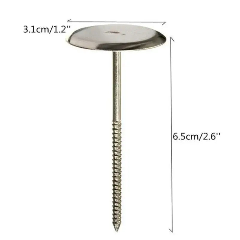 Silver-colored metal roofing nail with flat circular head and threaded shaft for decorbites cream flower scissors set
